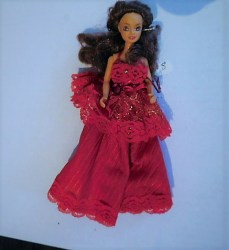 6" BRUNETTE FASHION DOLL, JPL CHINA, RED GOWN
